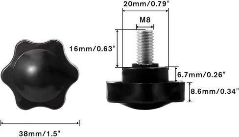 SPEEDWOX 6 Pcs Clamping Screw Knob M8 x 16 Plum Hex Shaped Hand Knobs Knurled Thumb Screw Handle Clamping Knob Male Thread Metric Thread in Kuwait