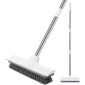 OMEGEPI Floor Scrubber Brush with Long Handle, 2 in 1 Floor Scrub Brush with Squeegee for Cleaning Bathroom, Deck, Patio, Garage, Wall, Tile Scrub Brush with Stiff Bristles in Saudi Arabia