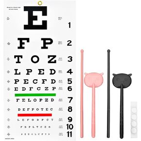 Snellen Eye Chart Pocket Eye Exam Kit with Cute Eye Occluders 20 Feet Optical Eye Test Reusable Wooden Frame Canvas Eye Chart for Kids and Adults