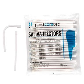 100 Dental Saliva Ejectors Disposable - Medical Grade Latex Free Evacuation Suction Tips - Flexible White Tube with White Tip (100 Pack) by PlastCare USA in Kuwait