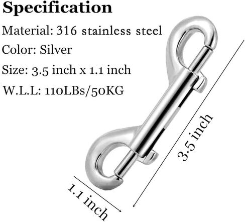 بولارهاوك خطافات كبس مزدوجة الاطراف من الستانلس ستيل، مشابك زناد شديدة التحمل لدلو المياه/ سلسلة الكلاب/دلو تغذية الحيوانات الاليفة/ارجوحة الحيوانات الاليفة والمزيد، عبوة من 6 قطع (3.5 انش، فضي) in Kuwait