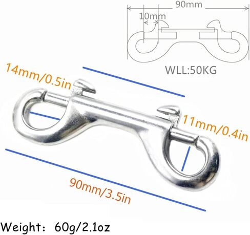 JCPLYNN Stainless Steel 316 Marine Grade Double End Bolt, Double Ended Snap Hook, Snap Bolt Trigger Chain Clip, 3",3-1/2", 4", 4-1/2", Pack of 3/5 (3Pcs 4-1/2''(115mm)) in Kuwait