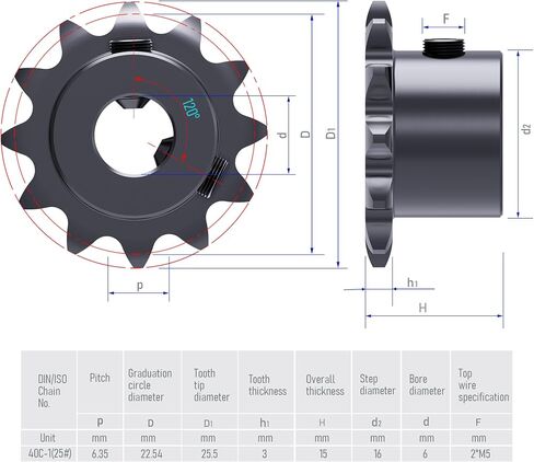 FOCMKEAS 15 Tooth Roller Chain Sprocket B Type Hardened Teeth, 25 Chain Sigle Strand 1/4-Inch Pitch, 8mm Bore Black Oxide C45 Carbon Steel with Fasten Screws for 04C Chain in Kuwait