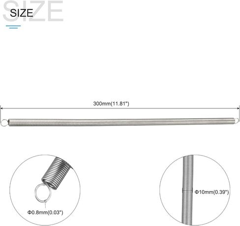 زنبرك تمديد METALLIXITY (0.8x10x300 مم/0.031 بوصة × 0.39 بوصة × 11.81 بوصة) قطعة واحدة، سلك زنبركي شد من الفولاذ المقاوم للصدأ - لآلات بناء إصلاح المنزل in Kuwait