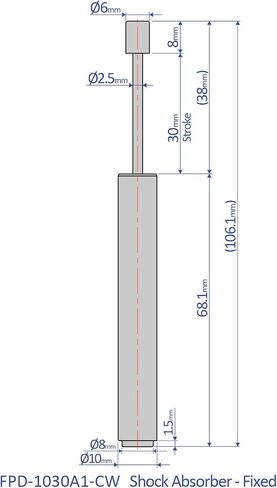 Bansbach Easylift FPD-1030A1-CW Shock Absorbers/Linear Dampers, 106.1 mm x 10 mm x 8 mm in Saudi Arabia