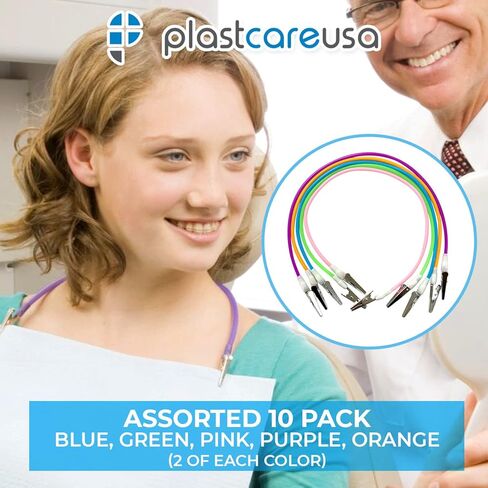 10 Pack Dental Bib Clips - Clamp Holders for Dental Bibs or Napkins - Disposable Silicone Chain and Clip Bib Holder - Blue, Green, Pink, Purple, Orange (2 of Each Color) in Kuwait