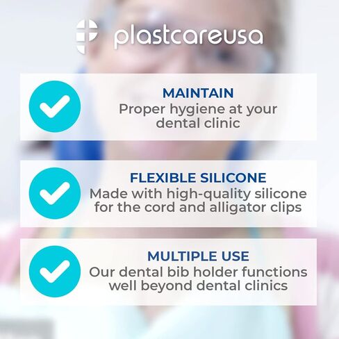 10 Pack Dental Bib Clips - Clamp Holders for Dental Bibs or Napkins - Disposable Silicone Chain and Clip Bib Holder - Blue, Green, Pink, Purple, Orange (2 of Each Color) in Kuwait