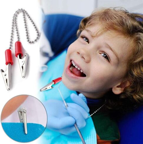 مشابك حامل مرايل لمنديل الأسنان من داينوالز، سلسلة صدرية معدنية مرنة لمريلات/غطاء الوجه/الأطفال البالغين وكبار السن، شريط قناع، حزام الرقبة، 4 مشابك حامل مريلة الأسنان in Kuwait