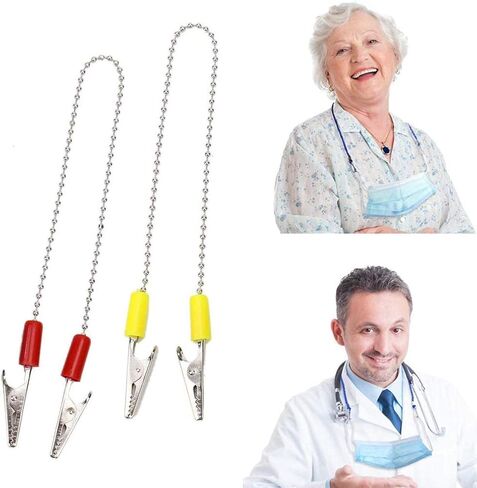 مشابك حامل مرايل لمنديل الأسنان من داينوالز، سلسلة صدرية معدنية مرنة لمريلات/غطاء الوجه/الأطفال البالغين وكبار السن، شريط قناع، حزام الرقبة، 4 مشابك حامل مريلة الأسنان in Kuwait