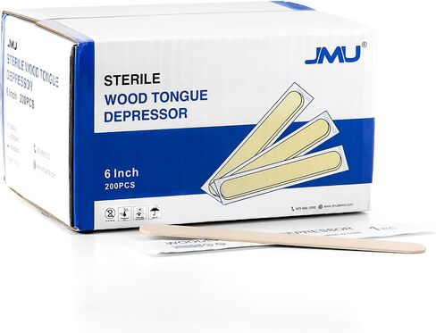خافضات اللسان JMU معقمة عدد 100، خافضات لسان 6 بوصات خشبية مغلفة بشكل فردي من أجل الحرف الطبية المصاصة in Kuwait