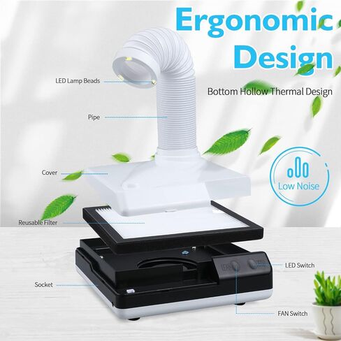ANNWAH Nail Dust Collector - Dental Model Polishing Dust Suction Extractor with Fan and LED Dual Function for Nail Grinding Polishing in Kuwait