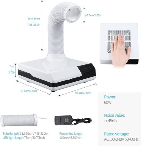 ANNWAH Nail Dust Collector - Dental Model Polishing Dust Suction Extractor with Fan and LED Dual Function for Nail Grinding Polishing in Kuwait