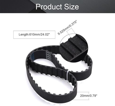 حزام توقيت Fielect أسود مسنن من المطاط الصناعي، بكرة متزامنة بحلقة مغلقة، عرض 20 مم، درجة 9.5 مم، 64 سنًا (240 لتر) in Kuwait
