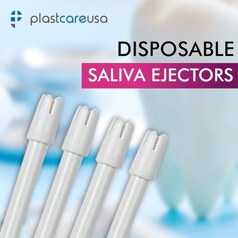 100 Dental Saliva Ejectors Disposable - Medical Grade Latex Free Evacuation Suction Tips - Flexible White Tube with White Tip (100 Pack) by PlastCare USA in Kuwait
