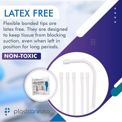100 Dental Saliva Ejectors Disposable - Medical Grade Latex Free Evacuation Suction Tips - Flexible White Tube with White Tip (100 Pack) by PlastCare USA in Kuwait