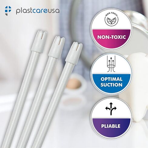 100 Dental Saliva Ejectors Disposable - Medical Grade Latex Free Evacuation Suction Tips - Flexible White Tube with White Tip (100 Pack) by PlastCare USA in Kuwait