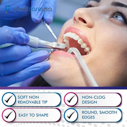 100 Dental Saliva Ejectors Disposable - Medical Grade Latex Free Evacuation Suction Tips - Flexible White Tube with White Tip (100 Pack) by PlastCare USA in Kuwait