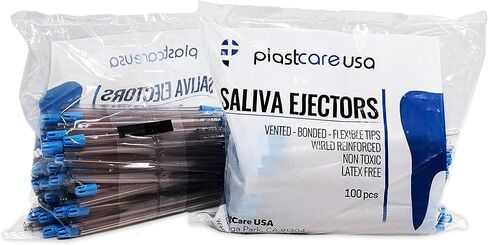 100 قاذف لعاب الأسنان يمكن التخلص منها - أطراف شفط خالية من اللاتكس من الدرجة الطبية - أنبوب شفاف مرن بطرف أزرق (100 عبوة) من PlastCare USA in Kuwait