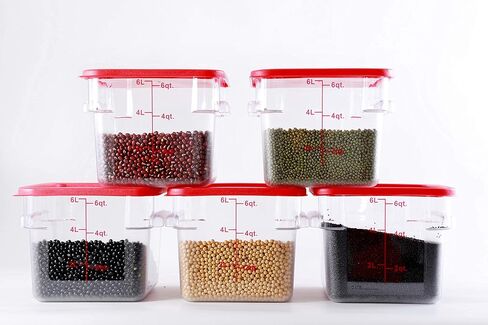 حاويات تخزين طعام مربعة من الدرجة التجارية سي إم آي بسعة 6 لتر مع أغطية، بولي كربونات، شفافة - عبوة من 5 قطع in Kuwait