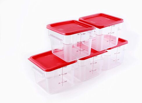 حاويات تخزين طعام مربعة من الدرجة التجارية سي إم آي بسعة 6 لتر مع أغطية، بولي كربونات، شفافة - عبوة من 5 قطع in Kuwait