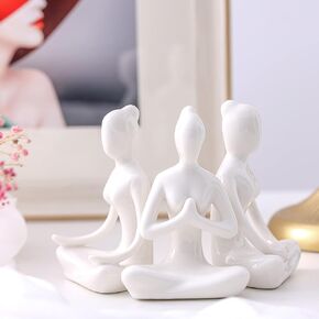 Ceramic Yoga Figure Meditation Yoga Pose Statue Figurine Home and Office Decoration (B, Black)