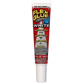 Flex Glue, 6 oz Squeeze Tube, White, Super Strong, Rubberized Waterproof Adhesive, Works Underwater, Use On Pools, Showers, Outdoors, Concrete, Brick, Pavers, Masonry, and UV Resistant