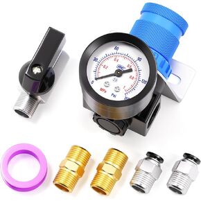 TAILONZ PNEUMATIC 5 في 1 1/4 بوصة NPT AR2000 مجموعة منظم ضغط صغير لأنظمة الهواء المضغوط، ضبط من 0 إلى 140 رطل لكل بوصة مربعة