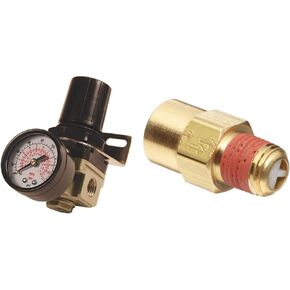 Primefit R1401G Mini Air Regulator with Steel-Protected Gauge, 60-Scfm at 100-Psi, 1/4" Npt & ColorFit by Milton Coupler & Plug Kit - (M-Style, Red) - 1/4" NPT, (14-Piece) - S-314MKIT