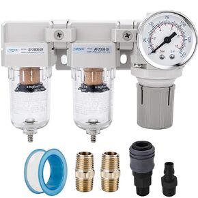 نظام نانو بو 1/4 بوصة 3/8 بوصة NPT لتجفيف الهواء - مرشحات هواء مزدوجة، كومبو منظم ضغط الهواء - تصريف شبه تلقائي، وعاء بولي 0.6 سم NPT DFR-02 1 in Kuwait