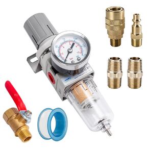 NANPU 1/4" NPT منظم فلتر الهواء المضغوط كومبو على الظهر، عنصر نحاسي 5 ميكرون، وعاء بولي، تصريف شبه تلقائي، دعامة معدنية، مقياس 0-150 رطل لكل بوصة مربعة، صمام كروي in Saudi Arabia