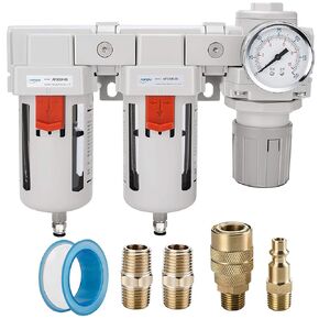 NANPU 3/8" NPT Air Drying System - Double Air Filters, Air Pressure Regulator Combo - Semi-Auto Drain, Poly Bowl in Saudi Arabia