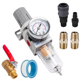 NANPU 1/4" NPT Compressed Air Filter Regulator Combo Piggyback, 5 Micron Brass Element, Poly Bowl, Semi-Auto Drain, Metal Bracket, 0-150 psi Gauge, Ball Valve in Saudi Arabia