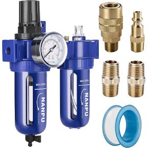 NANPU 1/2" NPT Compressed Air Filter Regulator Lubricator (FRL), Zinc Alloy, 5 Micron Brass Element, 0-150 psi Gauge, Quick Release Bowl, Manual Drain, Metal Bracket in Saudi Arabia