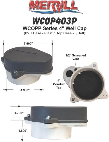 Merrill MFG WCOP403P 4" Watertight Sanitary ABS well cap, Seal (Colors May Vary) in Saudi Arabia