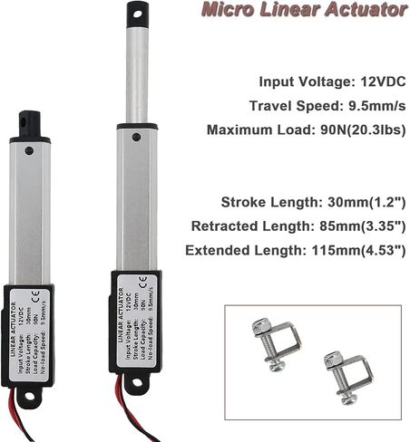 المحرك الخطي الكهربائي الصغير Erfo، 12 فولت 1.2 بوصة، 90 نيوتن/20.3 رطل، السرعة 9.5 مم/الثانية، مشغل الحركة الكهربائية الصغيرة، المحرك الخطي الصغير 12 فولت تيار مستمر مع دعامات تثبيت in Kuwait