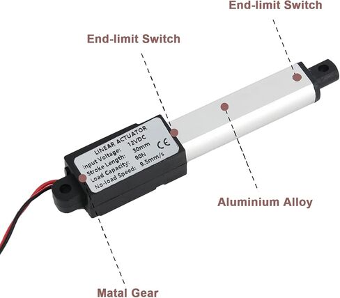 المحرك الخطي الكهربائي الصغير Erfo، 12 فولت 1.2 بوصة، 90 نيوتن/20.3 رطل، السرعة 9.5 مم/الثانية، مشغل الحركة الكهربائية الصغيرة، المحرك الخطي الصغير 12 فولت تيار مستمر مع دعامات تثبيت in Kuwait