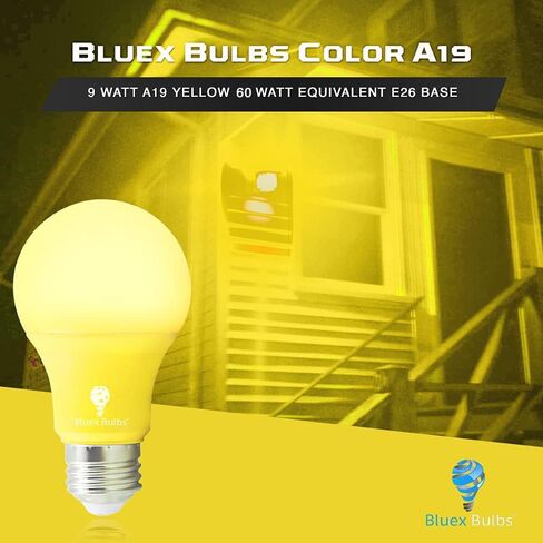 Bluex Bulbs 2 Pack BlueX LED A19 Yellow Light Bulb - 9W (60Watt Equivalent) - E26 Base LED Bulb, Party Decoration, Porch, Home Lighting, Holiday Lighting, Decorative Illumination in Saudi Arabia