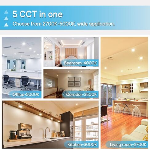 TRAMSMART 6 عبوات من مصابيح السقف LED مقاس 6 بوصات، رفيعة للغاية وقابلة للتعتيم 2700K/3000K/3500K/4000/5000K، سطوع 12W Eqv 110W 1100LM، إضاءة سفلية من الرقاقة غير القابلة للضوء - ETL&FCC in Kuwait