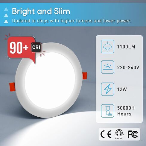 TRAMSMART 6 عبوات من مصابيح السقف LED مقاس 6 بوصات، رفيعة للغاية وقابلة للتعتيم 2700K/3000K/3500K/4000/5000K، سطوع 12W Eqv 110W 1100LM، إضاءة سفلية من الرقاقة غير القابلة للضوء - ETL&FCC in Kuwait
