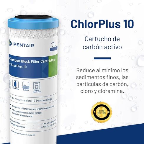 فلتر مياه كربون Pentek ChlorPlus10، 10 بوصة، خرطوشة استبدال الكربون لتقليل الكلورامين تحت المغسلة، 10 بوصة × 2.5 بوصة، 1 ميكرون in Saudi Arabia