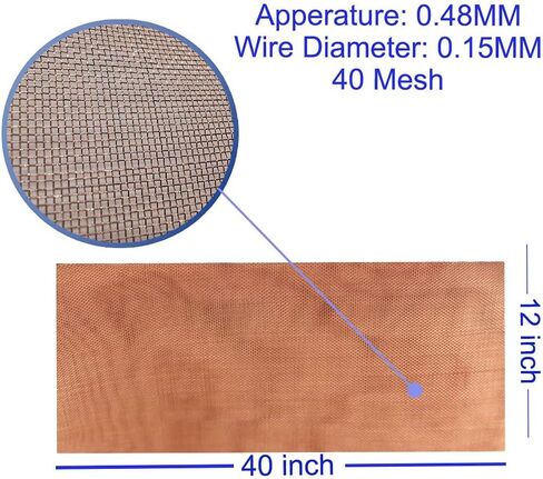 Copper Mesh Copper Wire Mesh Screen 12" x 40" - 99.9% Pure Copper #40 Mesh, Aperture 0.48m Copper Mesh Cloth Fine Mesh in Kuwait