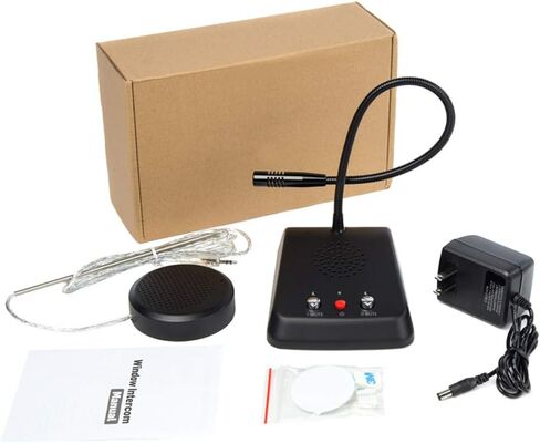 مكبر صوت Ycall Window Intercom ثنائي الاتجاه، ميكروفون اتصال داخلي يتحدث من خلال نافذة زجاجية للبنك/المكتب/المستشفى، وظيفة كتم الصوت مضادة للتداخل، صراف داخلي 3.5 مم جاك معدني كامل أسود in Kuwait