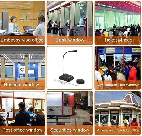 مكبر صوت Ycall Window Intercom ثنائي الاتجاه، ميكروفون اتصال داخلي يتحدث من خلال نافذة زجاجية للبنك/المكتب/المستشفى، وظيفة كتم الصوت مضادة للتداخل، صراف داخلي 3.5 مم جاك معدني كامل أسود in Kuwait