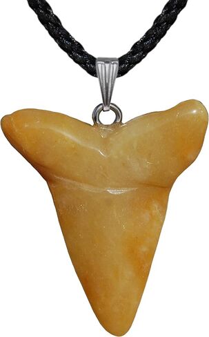 سلسلة باور باك - 40 مم على شكل ميجالودون أبيض رائع - افينتورين ، أصفر - حبل قابل للتعديل - أسود، ستانلس ستيل، افينتورين, ستانلس ستيل, افينتورين in Kuwait