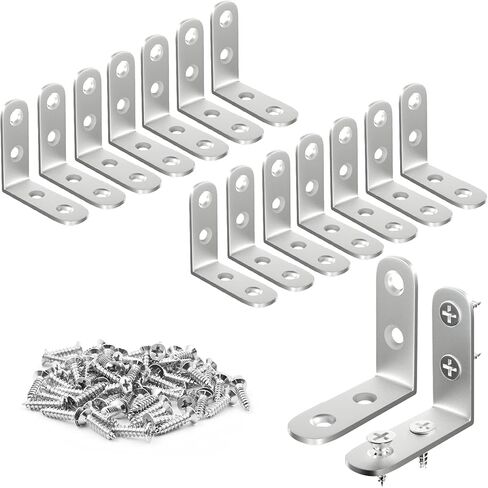 Blingstar L Bracket Stainless Steel Corner Brace 16 Pcs 1.57x1.57 Inch Joint Right Angle Bracket 90 Degree Corner Fastener for Wood Furniture Bedframe Cabinet Drawer Chair, with 64 Pcs Screws, Black in Kuwait