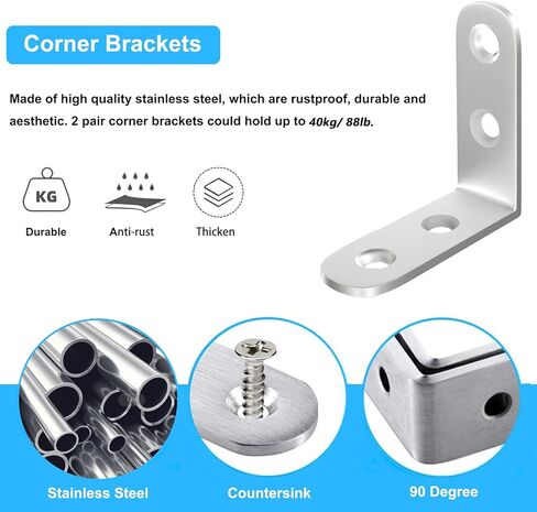 Blingstar L Bracket Stainless Steel Corner Brace 16 Pcs 1.57x1.57 Inch Joint Right Angle Bracket 90 Degree Corner Fastener for Wood Furniture Bedframe Cabinet Drawer Chair, with 64 Pcs Screws, Black in Kuwait