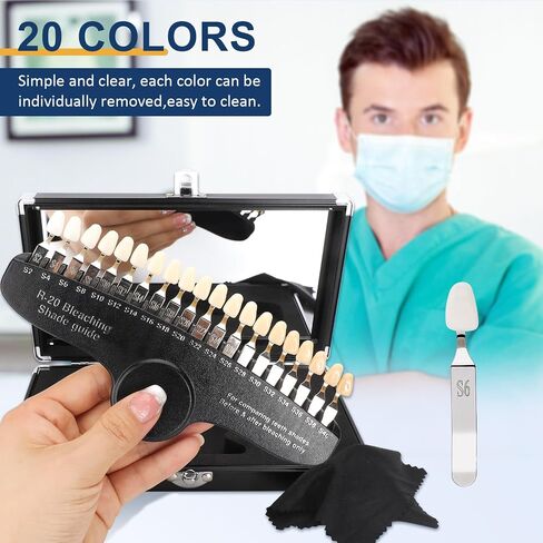 Healthible Dental Shade Guide Professional 3D R-20 Tooth Whitening Shade Chart with 20 Colors Teeth Shade Guide with Mirror in Saudi Arabia