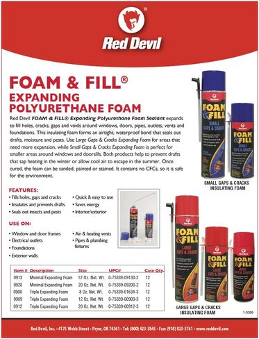 Red Devil 0920 Foam & Fill Small Gaps & Cracks Expanding Polyurethane Sealant, 20 oz, Off-White, Pack of 1 in Saudi Arabia