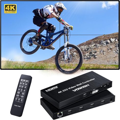 Vowish 4K 2x2 Video Wall Controller, HDMI & DVI Input Video Wall Processor with 8 Display Modes, Support 180° Rotation, RS232 Control for Sports Bar, Restaurant, School, Company, Home Theater, Mall in Saudi Arabia