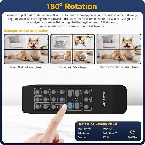 Vowish 4K 2x2 Video Wall Controller, HDMI & DVI Input Video Wall Processor with 8 Display Modes, Support 180° Rotation, RS232 Control for Sports Bar, Restaurant, School, Company, Home Theater, Mall in Saudi Arabia
